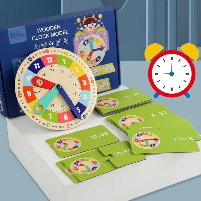 Horloge en bois modèle aide pédagogique horloges d'apprentissage avec cartes jouet de maternelle pour jeu Interaction temps Cognition