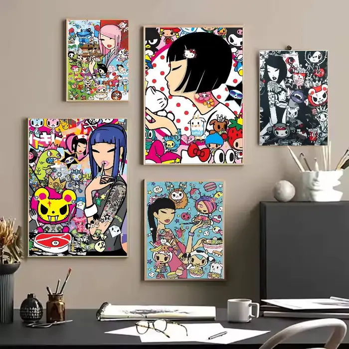 Affiche de dessin animé t-tokidoki Kawaii, autocollant en papier imperméable, décoration murale pour café, Bar, dortoir