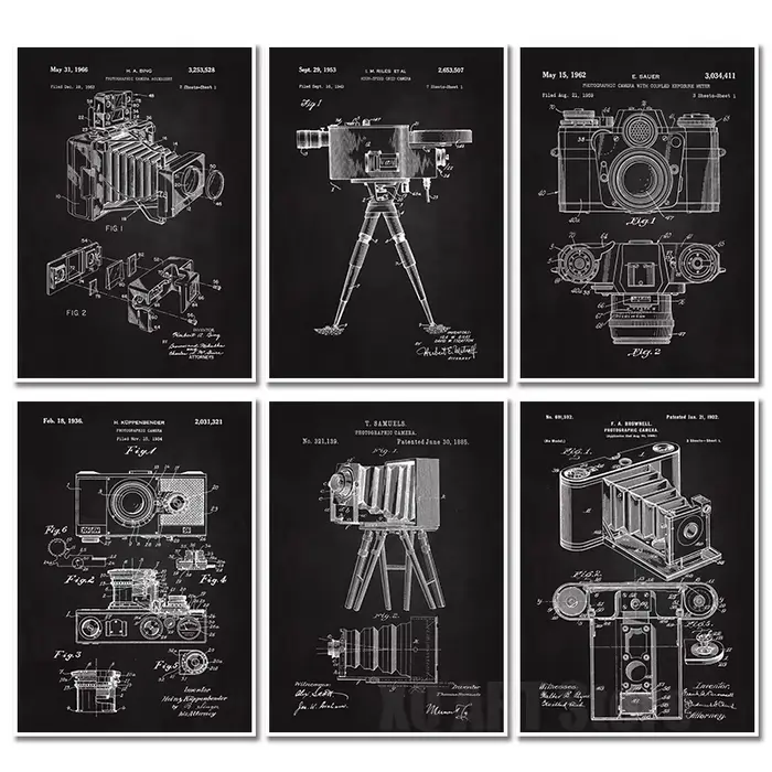 Affiches de plans de photographie de brevet moderne