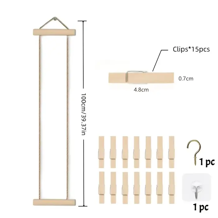 Corde à suspendre les photos en bois avec pinces en bois, support d'affichage multi-photos, gain de