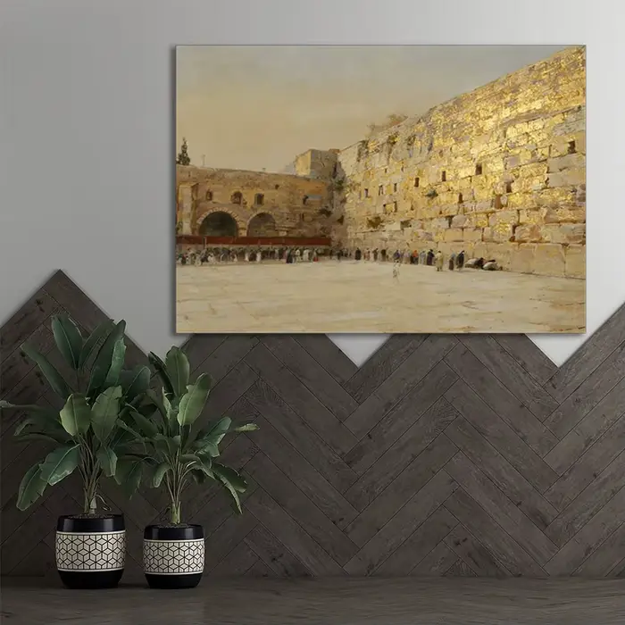 Peinture murale grand format de luxe - Tableaux personnalisables Prière juive sur les murs de Jérusalem Feuille d'or Judaïsme Israël Art sur toile