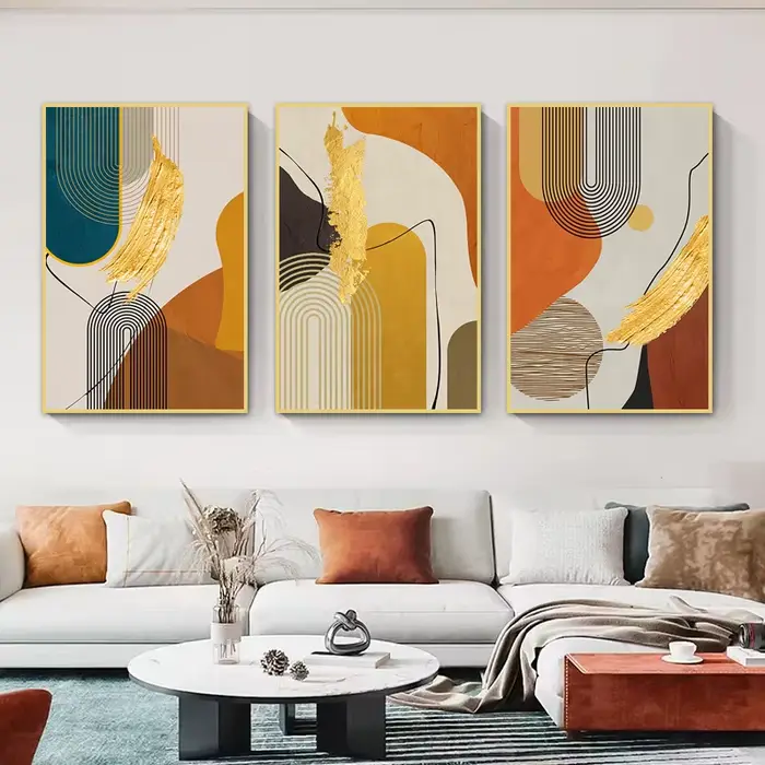 Toile de peinture de ligne abstraite de luxe dorée