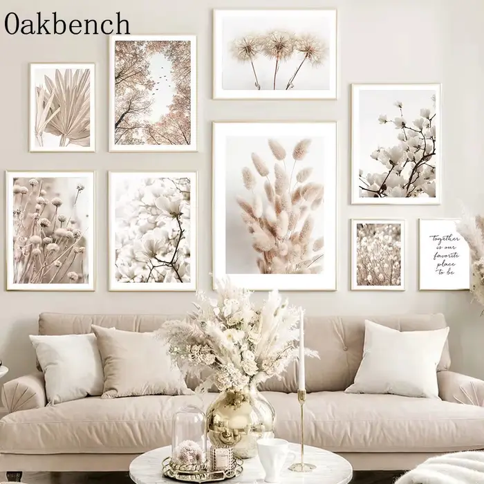 Magnolia Wall Art Beige pissenlit toile affiche roseaux herbe impression photos feuilles Art imprimés affiches nordiques chambre décor mural
