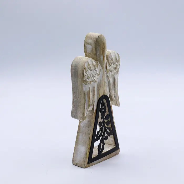 Mango Wood Angel - Whitewash with Iron Decor Cut Out