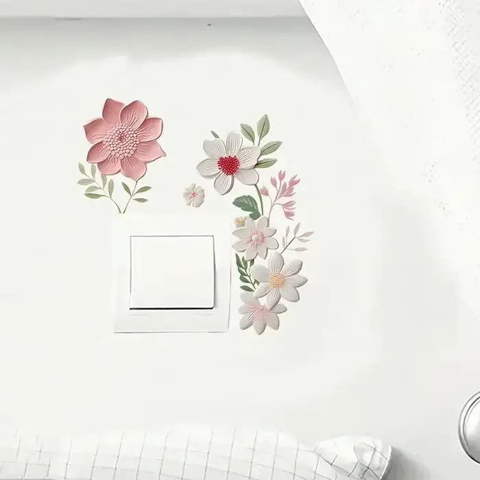 Autocollant étanche pour chambre à coucher fleurs interrupteur autocollants PVC auto-adhésif amovible salle de bain décoration de la maison décalcomanies rsi
