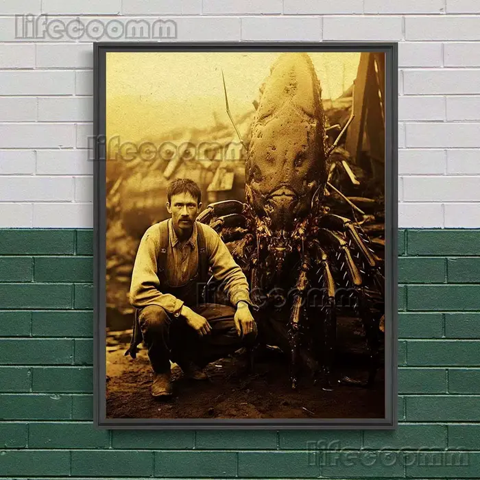 Affiche d'art de photographie Vintage d'animaux et de chasseurs de monstres géants et imprimés