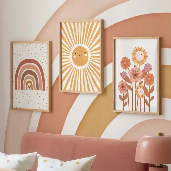 Peinture sur toile colorée arc-en-ciel soleil nuage fleur affiche imprime Style Boho Art mural pour enfant pépinière fille chambre décor décoration murale