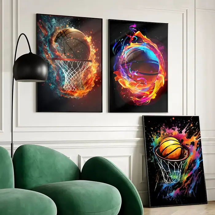 Affiche de basket-ball sportive colorée de style nordique