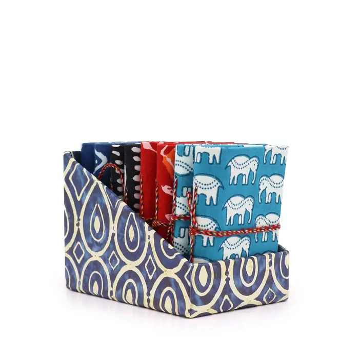 4x Block Print Cotton Bound Notebooks 7x10cm - Assorted