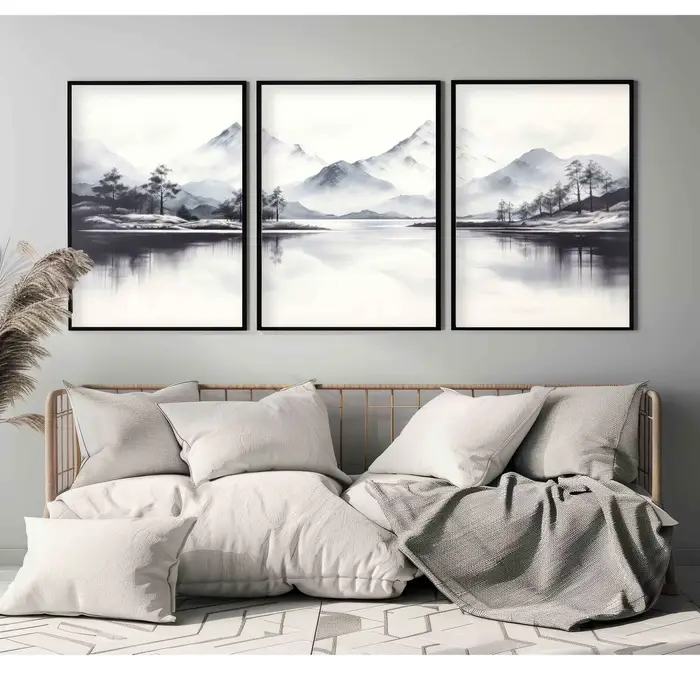 Lot de 3 impressions murales triptyques de montagnes du Japon, impressions d'art aquarelle, posters 