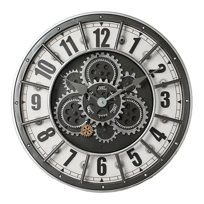 Horloge murale Steampunk industrielle surdimensionnée avec engrenages mobiles