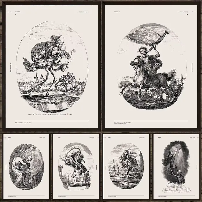 Peinture sur toile vintage gravée « Danse de la mort »