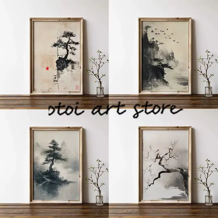 Affiche d'art de paysage de Style à l'encre japonaise Zen Bonzai Wabi Sabi