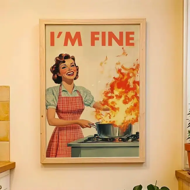 Impression de cuisine rétro, affiche drôle des années 50, art de cuisine vintage, décor de cuisine h