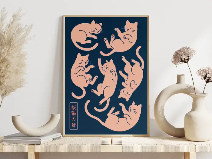 Affiche d'exposition de chats manga et anime japonais
