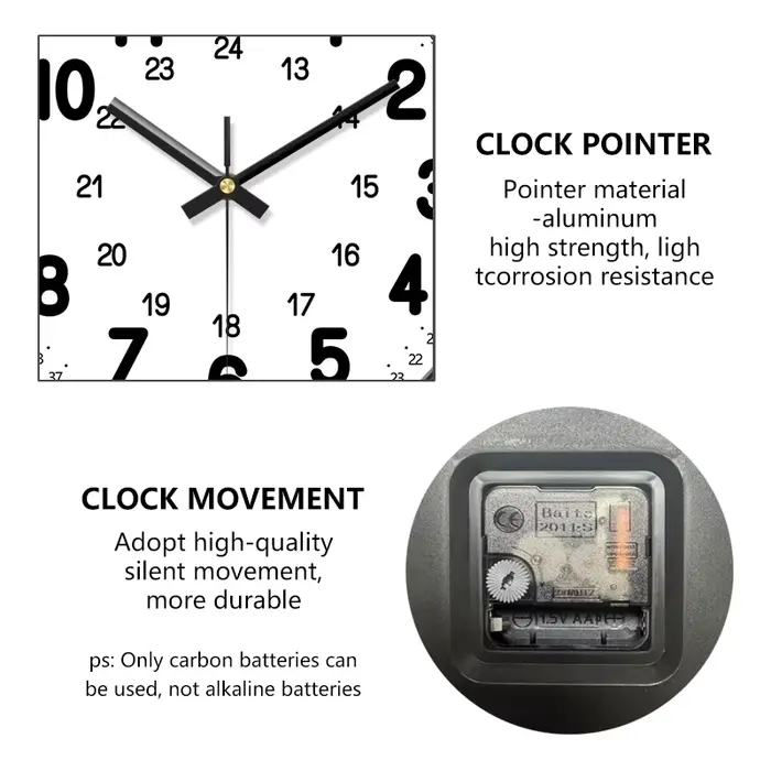 Horloge murale ronde format 24 heures, grand cadran clair, mouvement silencieux, pour salon, chambre, cuisine, bureau, école