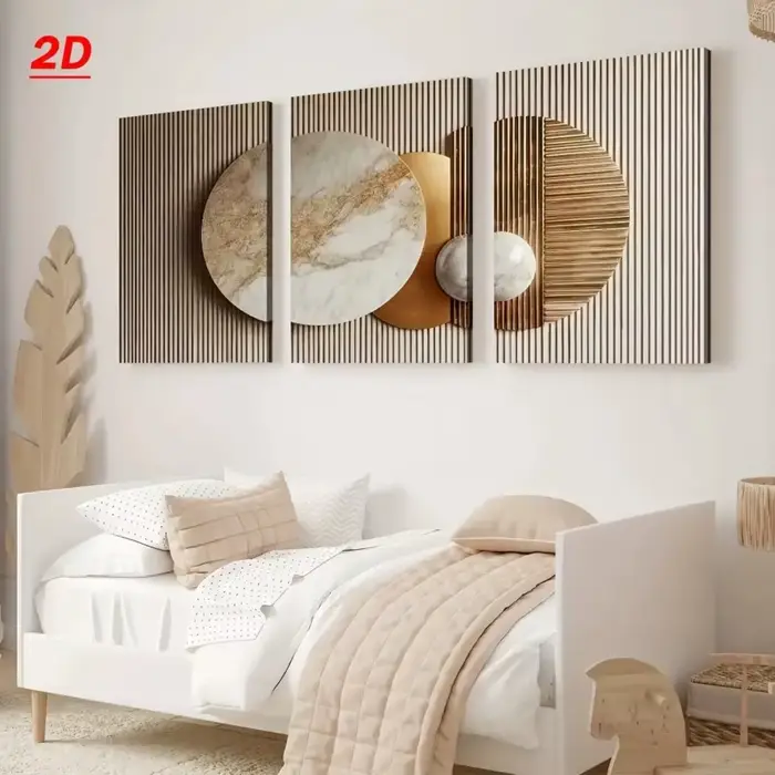 Lot de 3 tableaux modernes abstraits imprimés 2D/plats sur toile