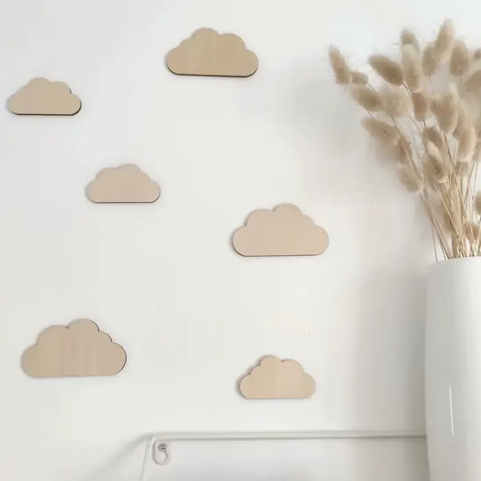 Autocollant mural nuages en bois