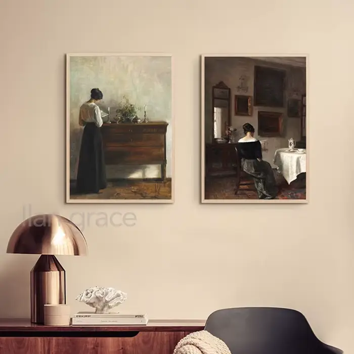 Fille lecture Vintage peinture à l'huile sur toile affiches Antique femme lecteur Portrait Art impression filles chambre bureau maison décoration murale