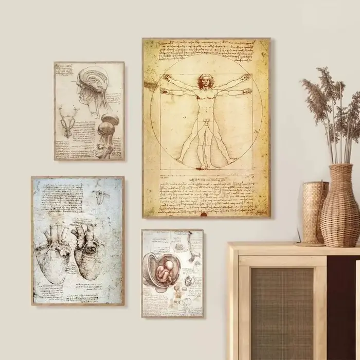 Leonardo Da Vinci manuscrit homme de Vitruve affiches Vintage rétro chambre Bar café