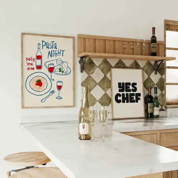 Toile d'art mural avec nouilles au fromage et vin
