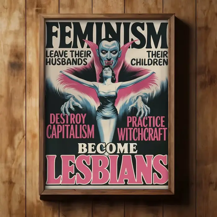 Affiche en toile de style bande dessinée féministe rétro – "Lesbianisme contre. Sorcellerie"