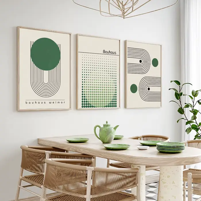 Bauhaus – affiches murales modernes et minimalistes, lignes de blocs de couleurs vertes, imprimés, peinture sur toile, images abstraites, décor de salon