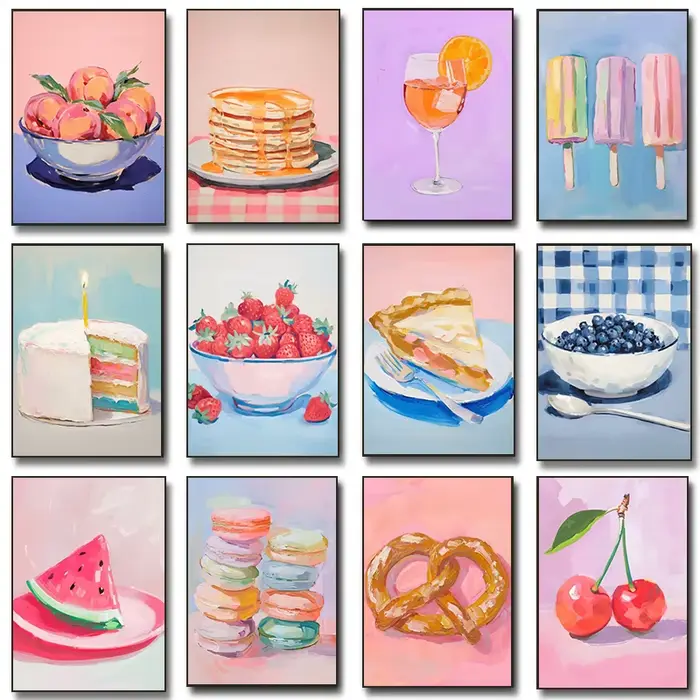 Affiche de Popsicle d'été colorée, nature morte, salle à manger, petit déjeuner, imprimés alimentaires, peinture sur toile, tableau d'art mural, décor de cuisine de maison