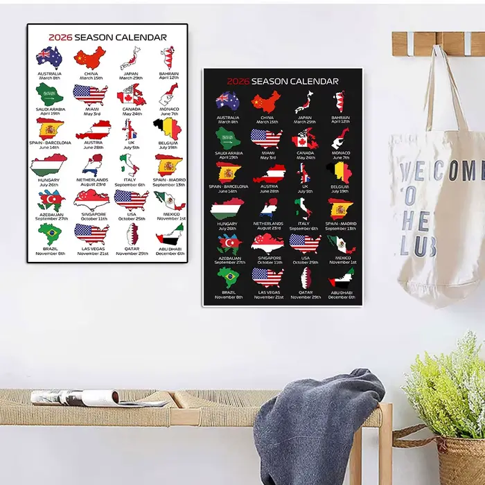 Affiche et impression du calendrier des Grand Prix de Formule 1 de la saison 2026