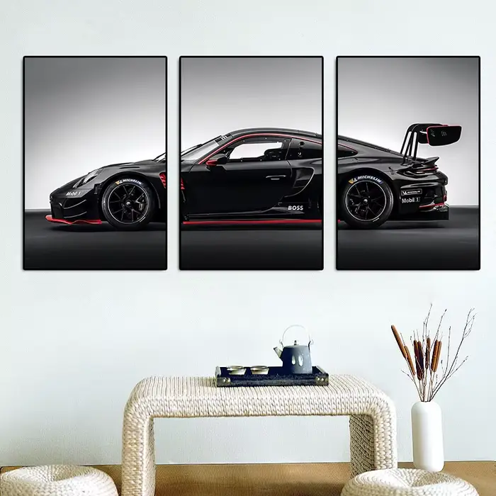 Lot de 3 affiches murales style industriel vintage série automobile GT3RS, impressions sur toile, dé