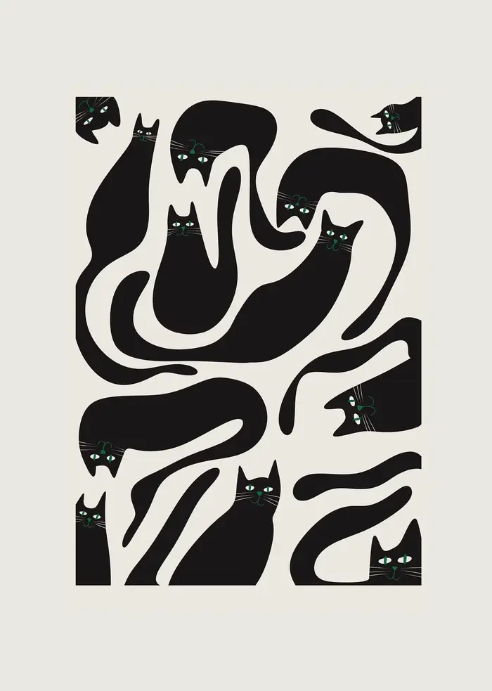 Affiche de dessin de chat noir abstrait, chats mignons, Illustration Pop imprimée, peinture sur toil