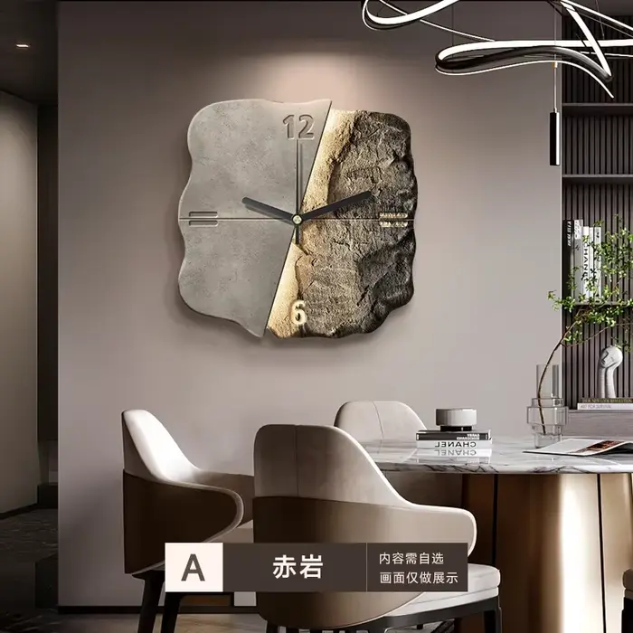 Horloge murale suspendue de luxe légère pour restaurant, décoration créative abstraite en grès tridi