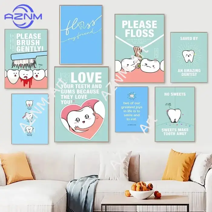 Affiches et impressions sur toile de décoration murale sur le thème des soins dentaires et des dessins animés