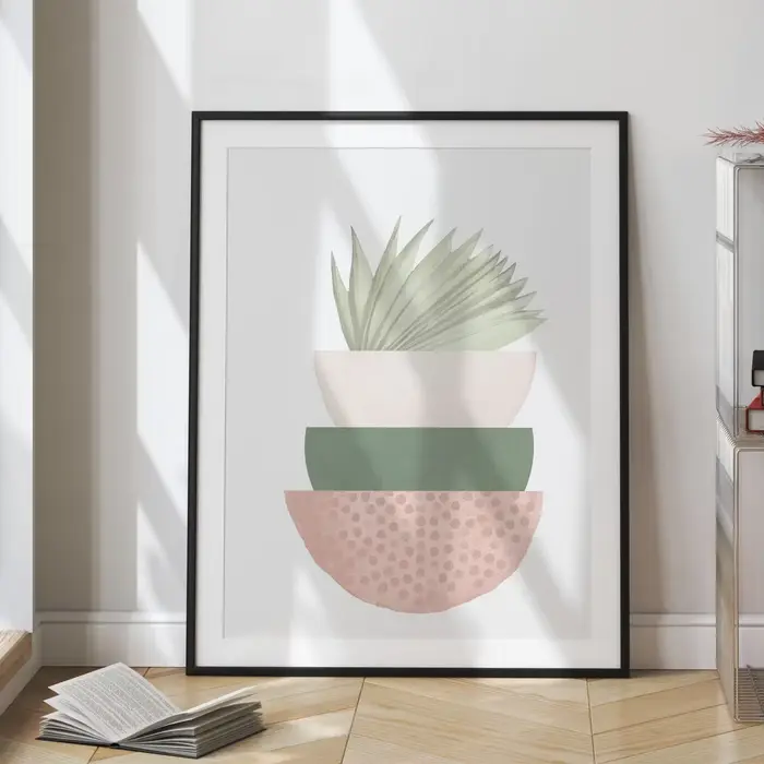 Lot de 3 tableaux muraux bohèmes modernes rose et vert – Décoration murale minimaliste pour salon – Peinture sur toile