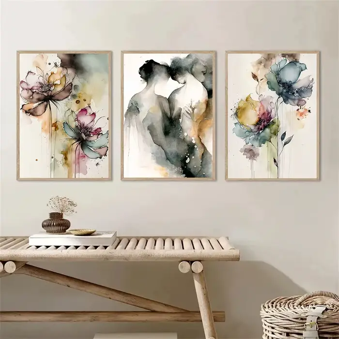 Affiche d'interconnexion romantique de couple et de fleurs