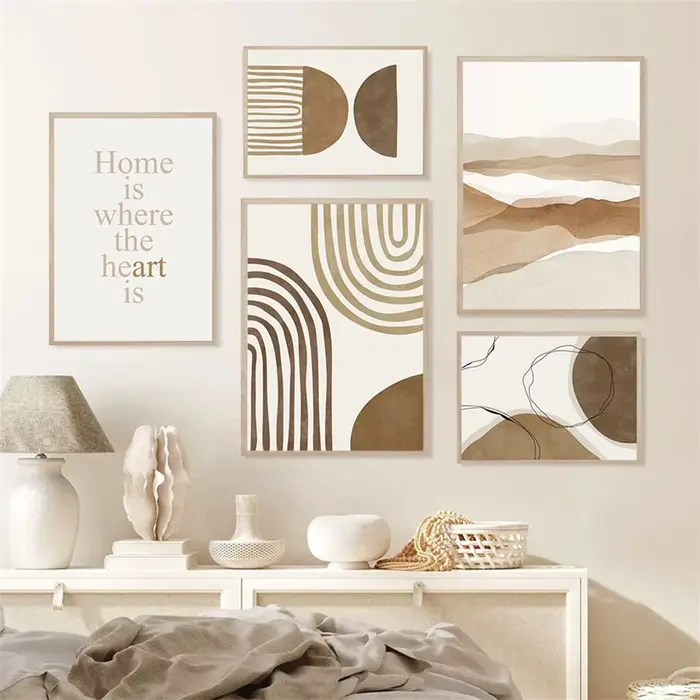 Affiche Murale Style Boho Abstraite Beige Marron