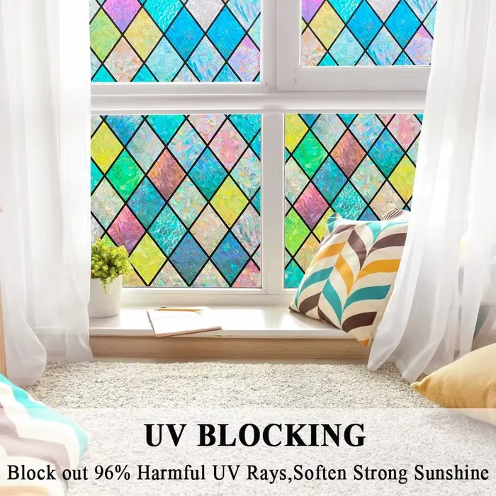 Film de fenêtre en vitrail, films de confidentialité pour vitres, teinte de fenêtre en treillis coloré, autocollants en verre arc-en-ciel pour la maison anti UV