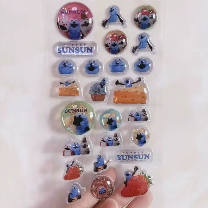 Autocollant transparent en relief 3D style rétro alimentaire dessin animé