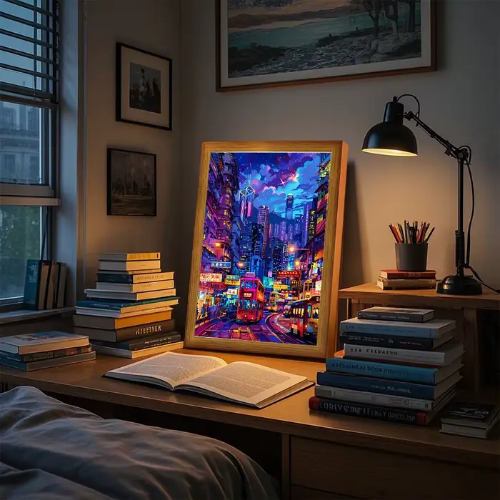 Asian Tokyo and Eastern Cities Pretty Cityscape Painting Photo Frame LED Bedside Light for Home Office Perfect Gift for Traveler