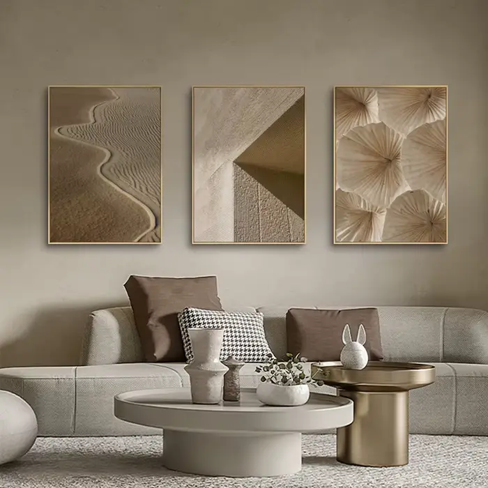 Peinture à l'huile abstraite de plage brune imprimée sur toile