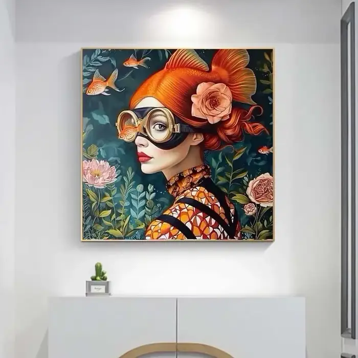 Surréalisme femme Portrait toile peinture mur Art affiche merveilleux fantaisie poisson et fille imprime pour salon décor à la maison