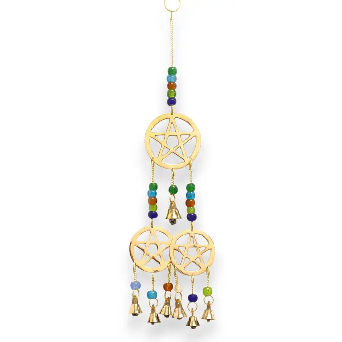Indian Chimes - Brass Tri-Pentagram  - 7 Bells - 9.5x32cm