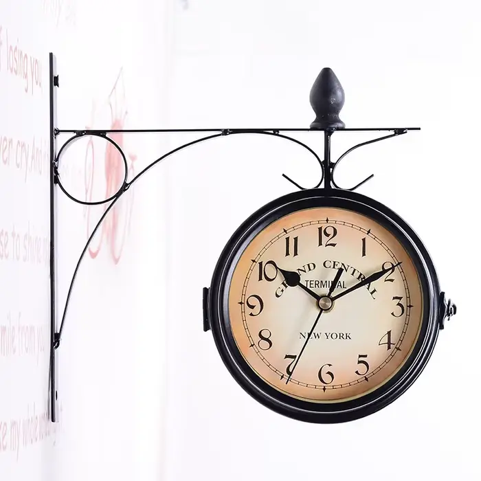 Horloge murale double face imperméable, horloge murale rétro en fer forgé, horloge murale silencieus