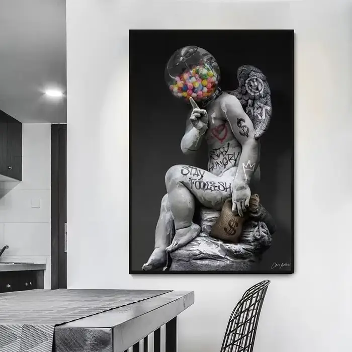 1 peinture sur toile, statue de David