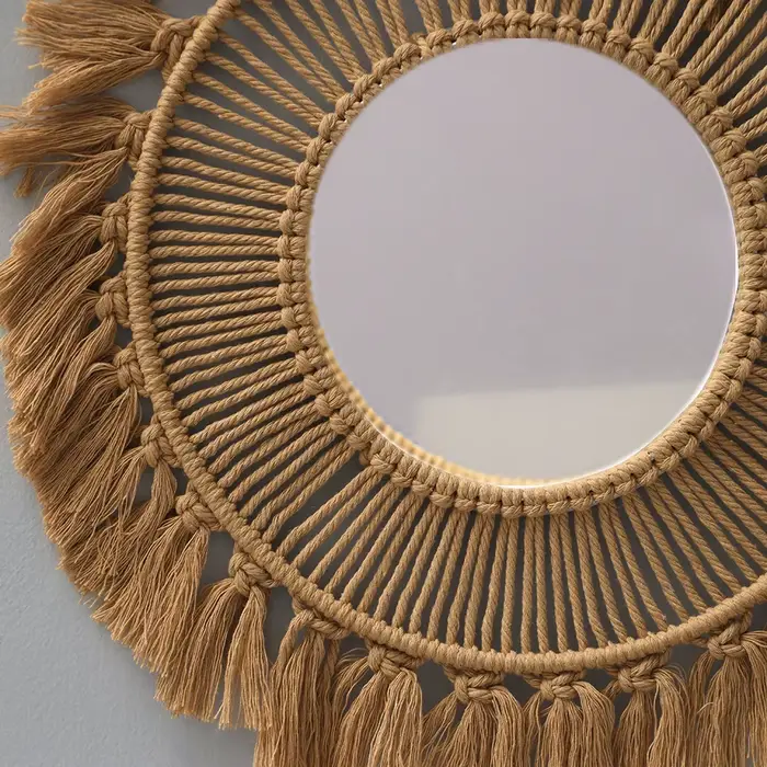 Miroir Mural Créatif en Macramé Tissé à la Main