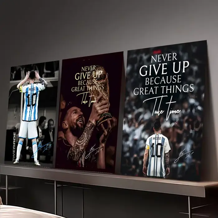 Peinture sur toile de calligraphie de la star du football Lionel Messi, art pour la chambre à coucher, décoration murale pour la maison, autocollants décoratifs