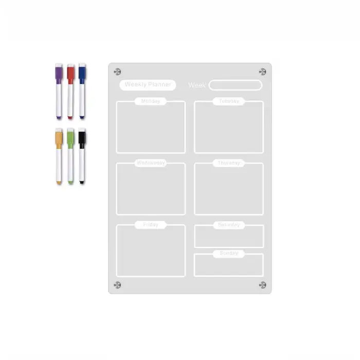 Tableau effaçable en acrylique, 6 marqueurs, transparent, sans cadre, calendrier mensuel, mémo, tabl