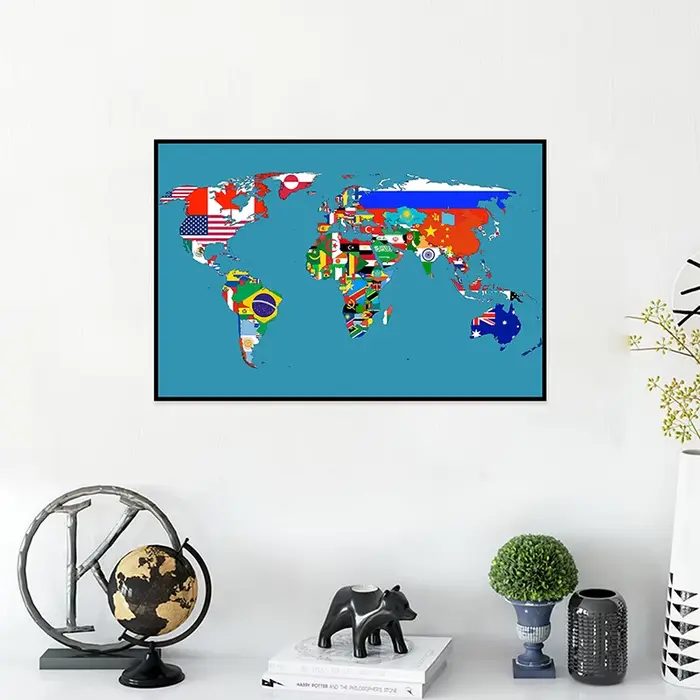 Carte du monde 59x42cm, édition classique, petits affiches en toile pulvérisée, arrière-plan imprimé