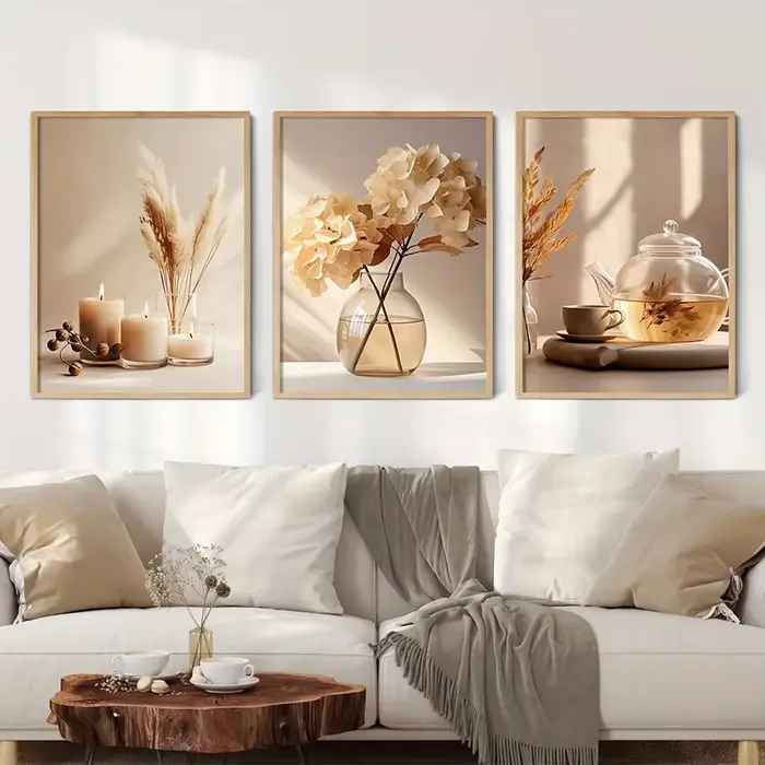 Toile de peinture de fleurs beiges minimalistes
