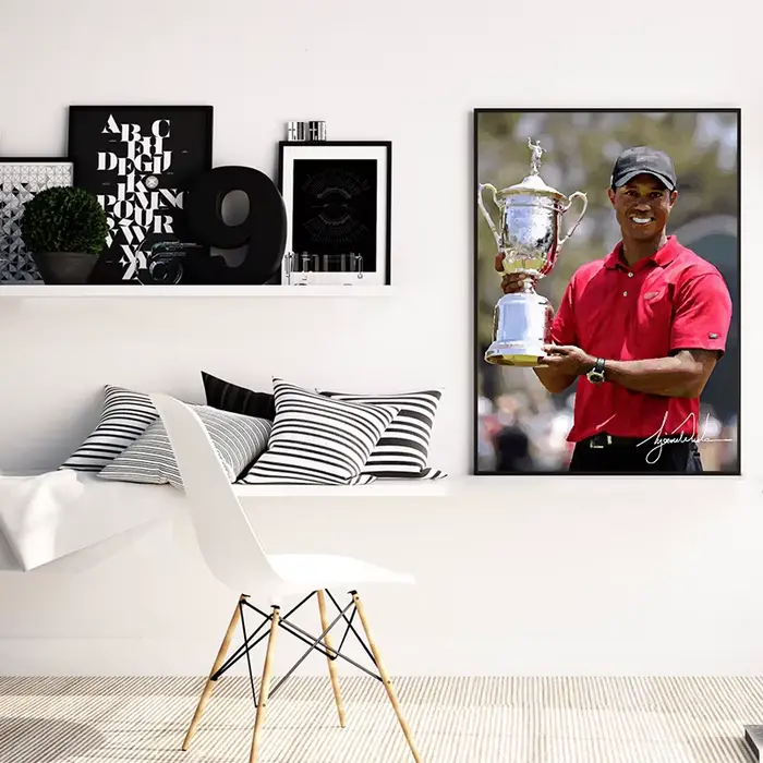 Affiches de joueur de Golf en bois de tigre, Portrait d'art sportif, peinture sur toile, imprimés de décoration murale pour salon, décoration de maison